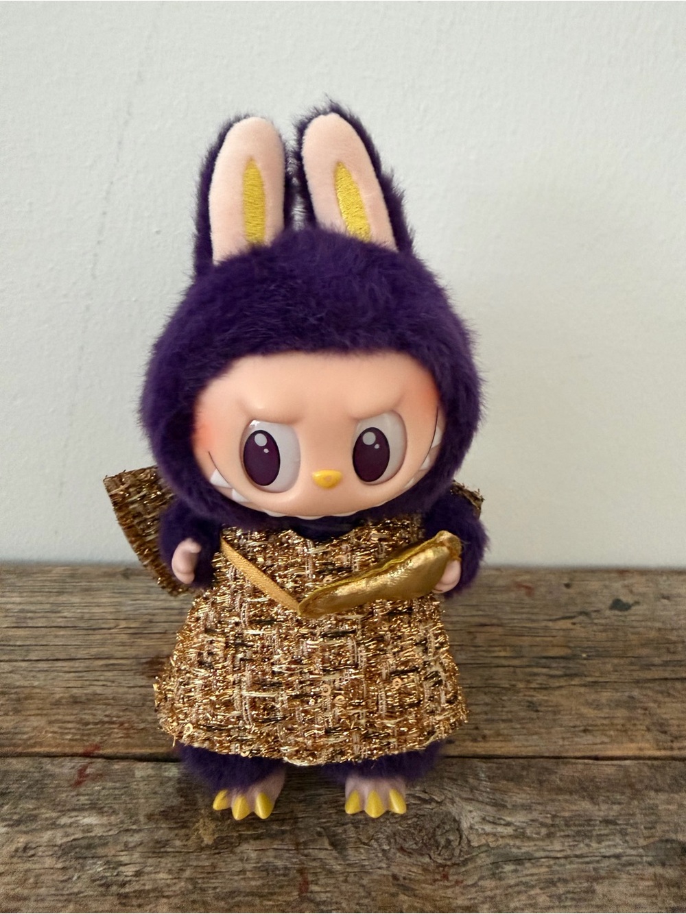 Purple Bunny Plush Small Pet Toy with Gold Outfit